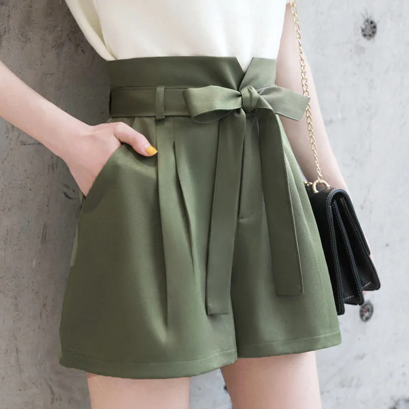 Spring Summer Casual Vintage All-match Chiffon Fashion Shorts for Women 2023 Bow Lacing Wide Leg High Casual Pants Streetwear