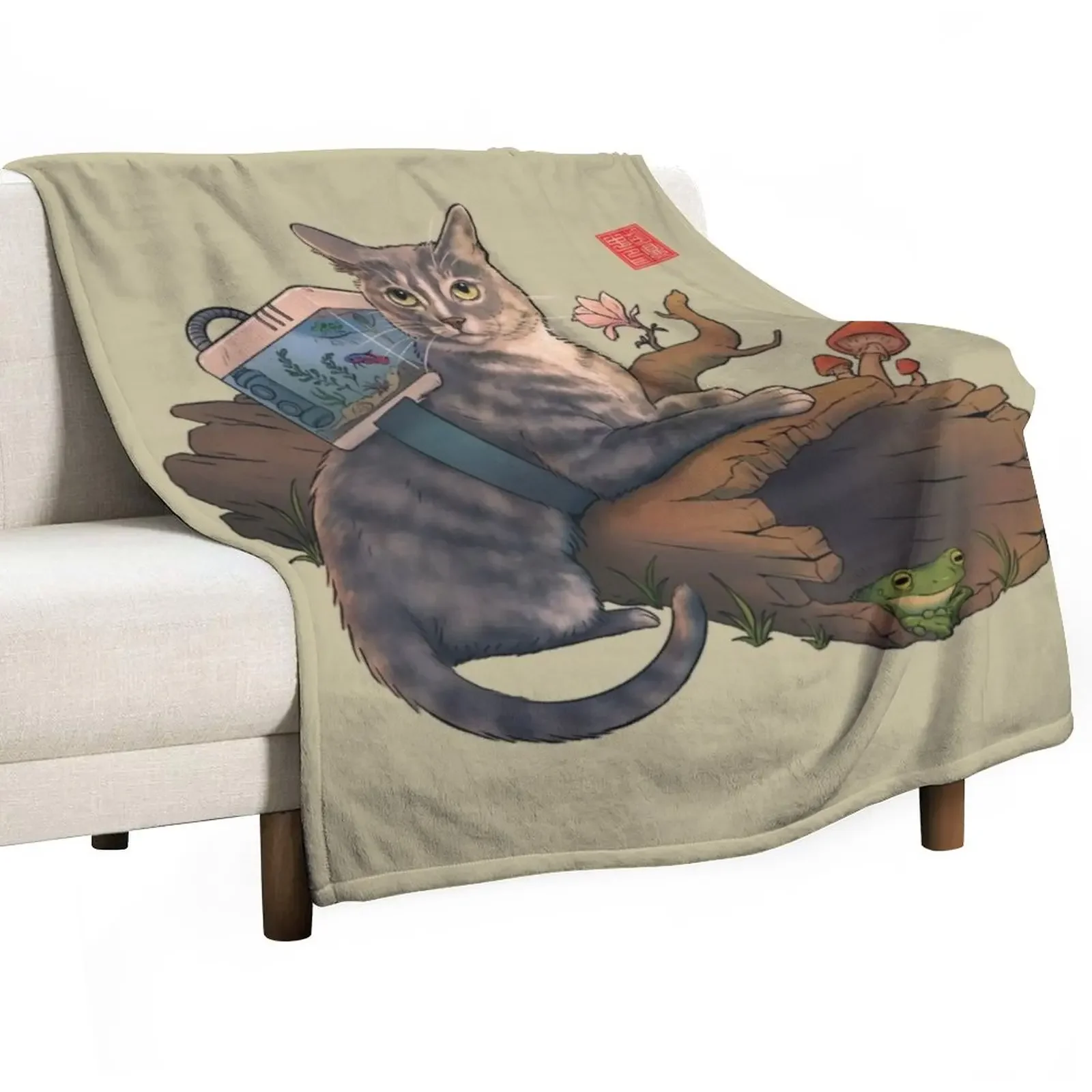 

Cat and Betta Fish Nature Adventure Throw Blanket Custom warm for winter valentine gift ideas Luxury Designer Blankets