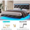 Queen Floating Bed Frame with Headboard,Upholstered Platform Bed Frame with Led Lights Faux Leather Low Profile Bed,Black 6