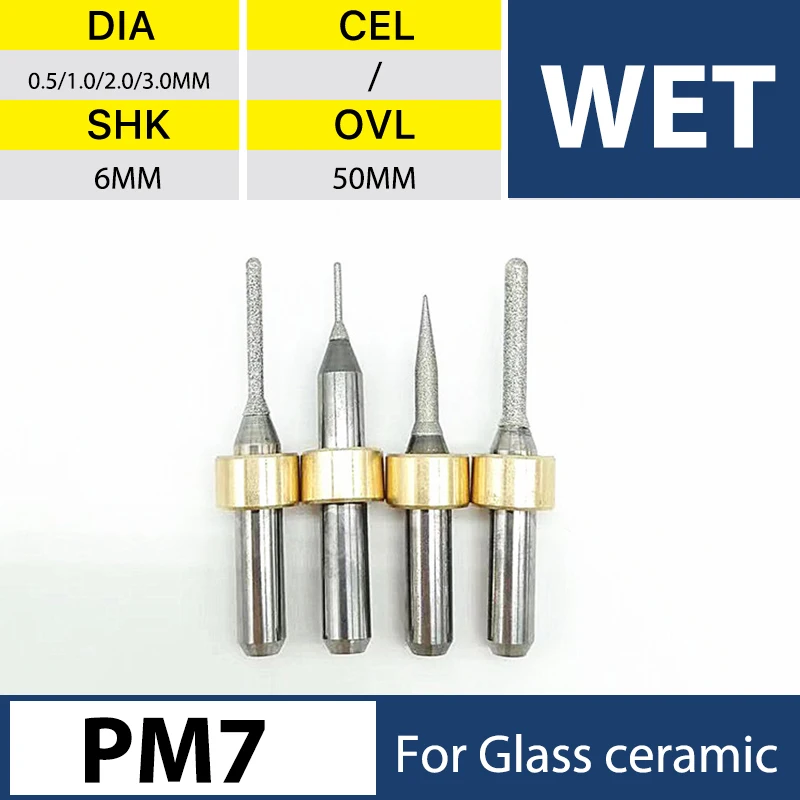 

XANGTECH PM7 Wet Milling Bur 0.5/1.0/2.0/3.0mm Dental Laboratory for Emax Ceramic Glass Milling Machine Cad Cam Cutting Tools