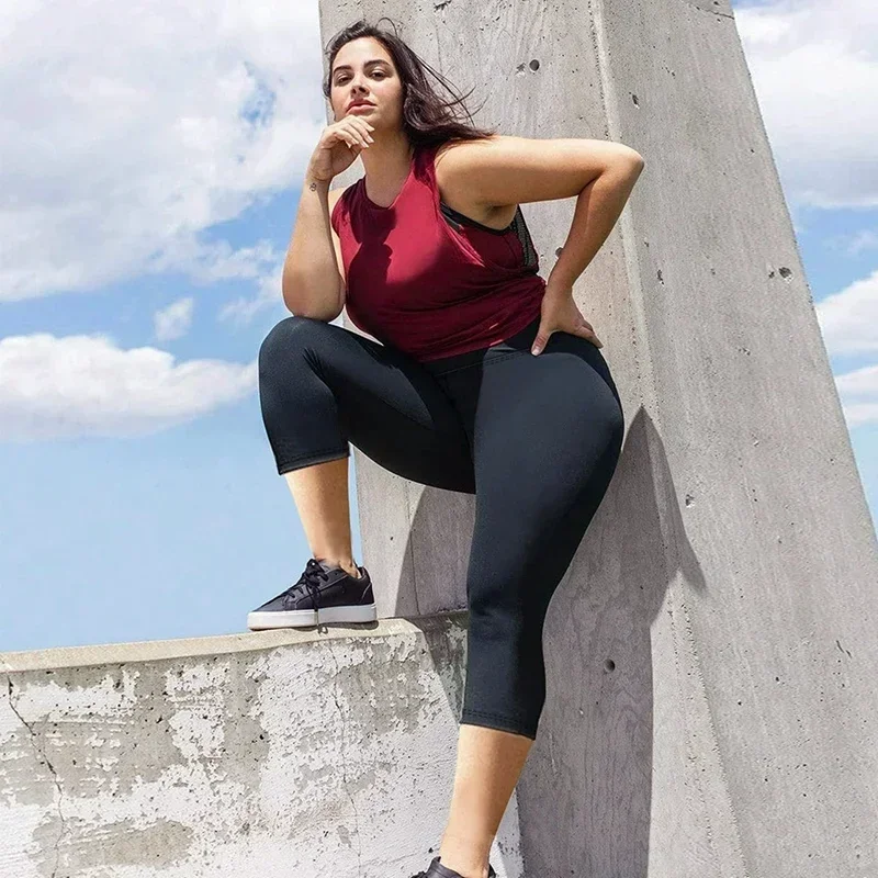 Women Yoga Pants Elastic High Waist Sports Leggings Large Size Stretchy Yoga 7 Points Pants Workout Fitness Tight Leggings