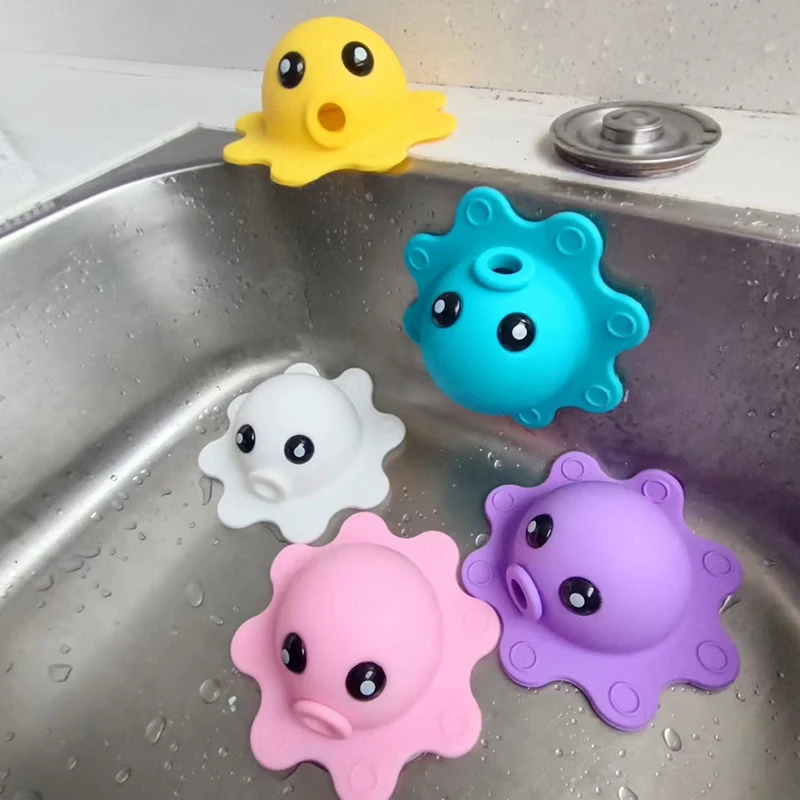 Silicone Bathtub Drain Cover Suction Cups Octopus Tub Overflow Drain Cover For Deeper Bath Adds Water Bathroom Spa Accessories