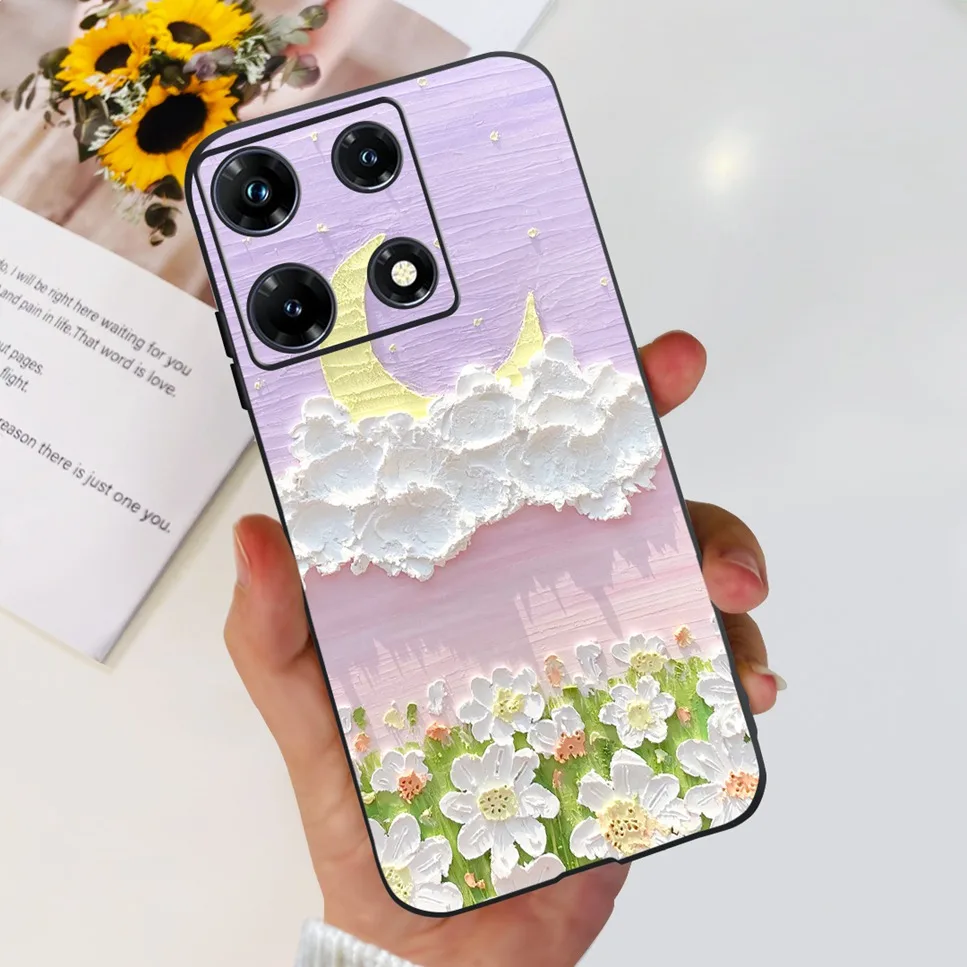 Black Silicone Cute Cat & Flower Design Soft TPU Back Cover Case