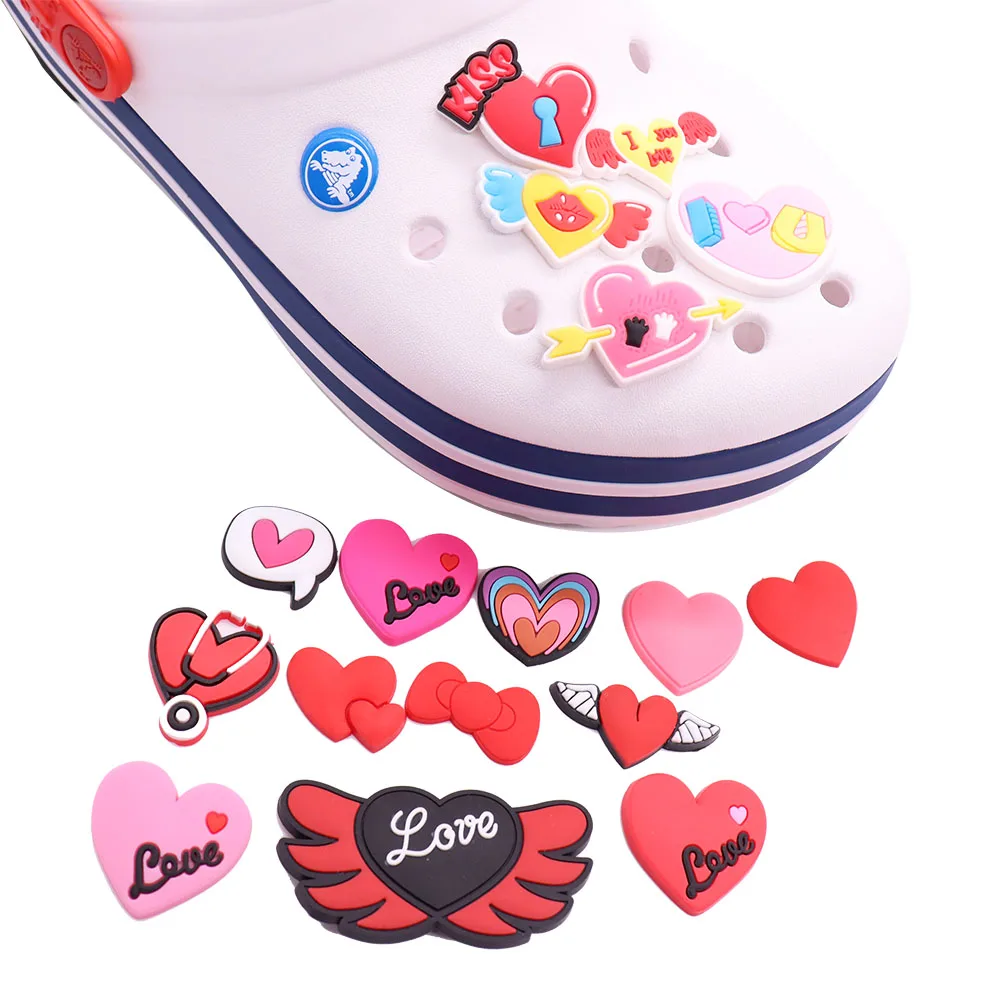 

Wholesale 50pcs Shoe Charms Red Pink Love Heart Accessories PVC Kids Shoe Buckle Fit Wristbands Birthday Present