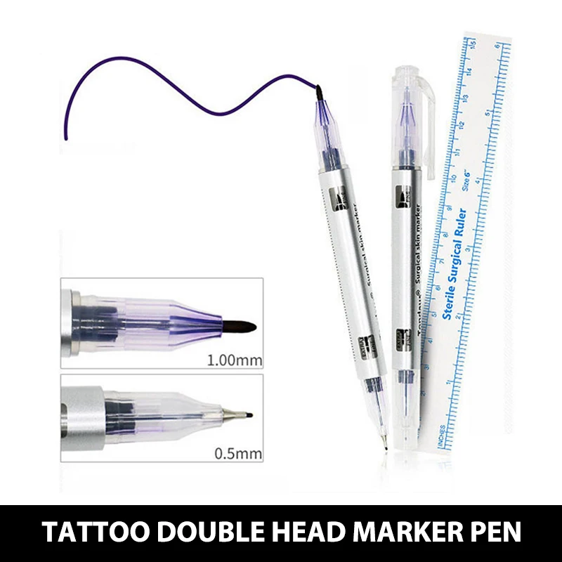 

Double head White Surgical Eyebrow Tattoo Skin Marker Pen Tool Accessories Tattoo Marker Pen With Measuring Ruler Microblading