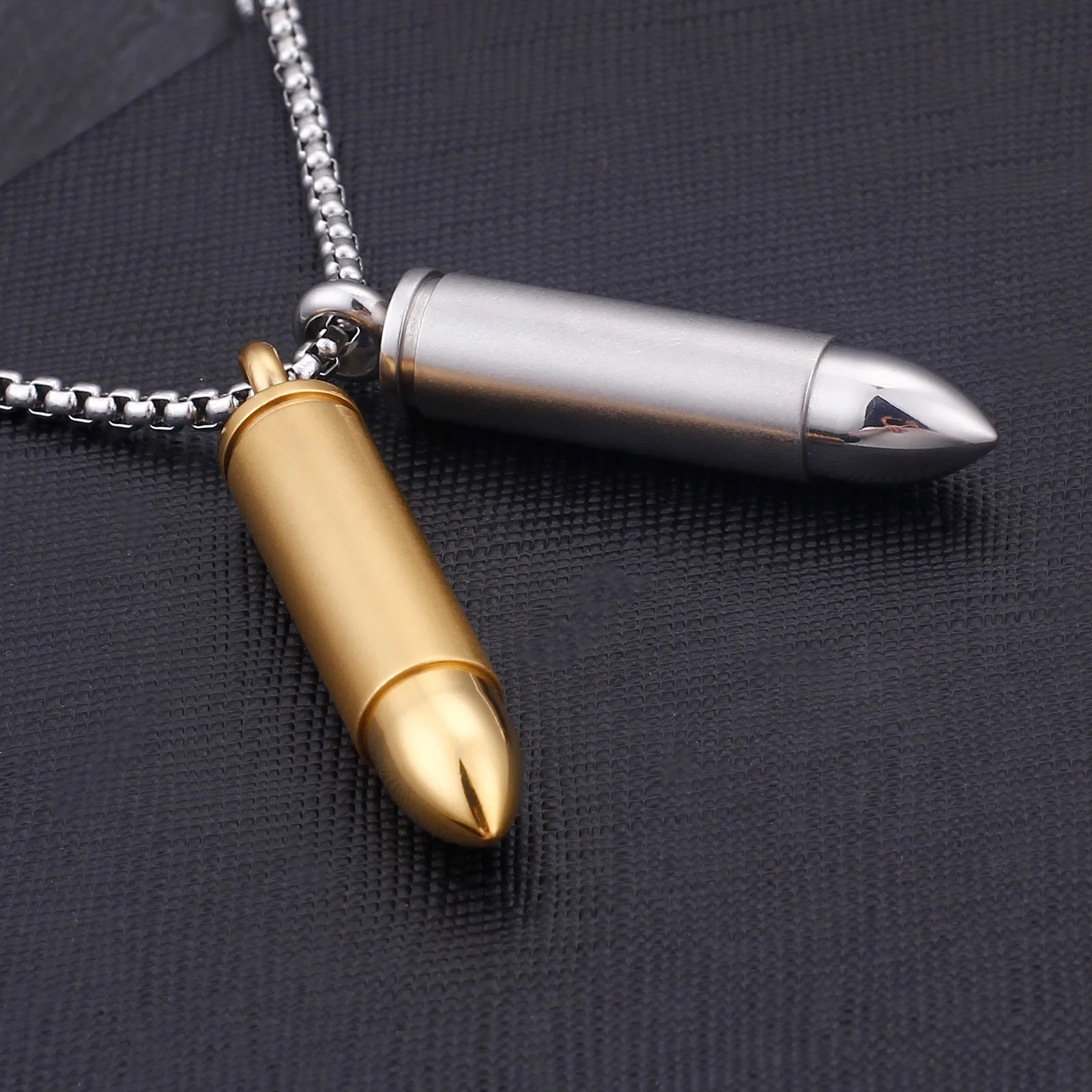 Stainless Steel Bullet Pendant Open Container Bottle Pendant Necklace Men's Classic Charm Collar Necklace Jewelry