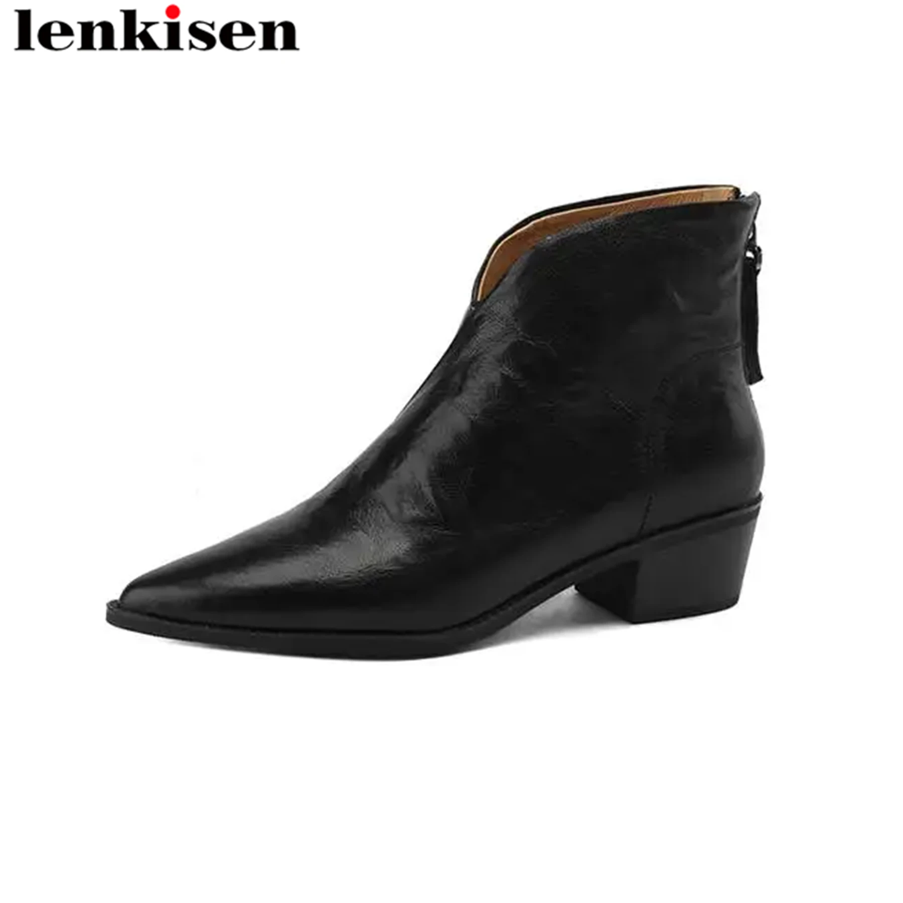 

Lenkisen Big Size Sheep Leather Pointed Toe Med Heels Chelsea Boots Winter Shoes Dating Brand Vintage Runway Concise Ankle Boots