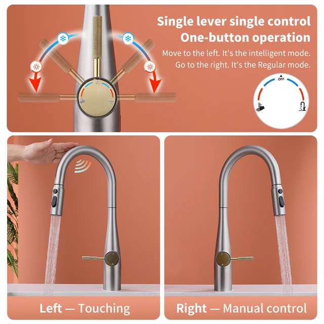 ก๊อกน้ำห้องครัวระบบสัมผัสอัจฉริยะ รุ่น Crane สำหรับเซ็นเซอร์ ก๊อกน้ำอ่างล้างจานแบบผสม หมุนได้ พร้อมเซ็นเซอร์อินฟราเรด รุ่น Tap1023 5