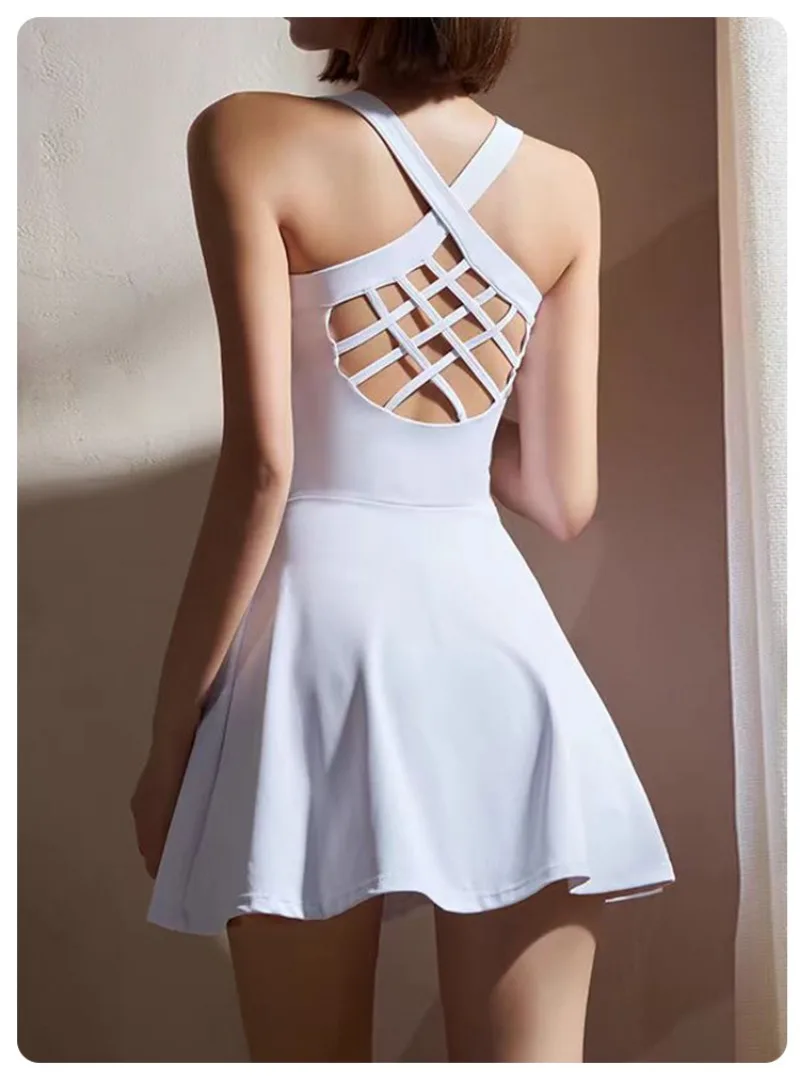 Sean Tsing Tennis Golf Dress One-Pieces Sleeveless Slim Fit Sports Fitness Badminton Skorts Tracksuits with Chest Pad Yoga Suits