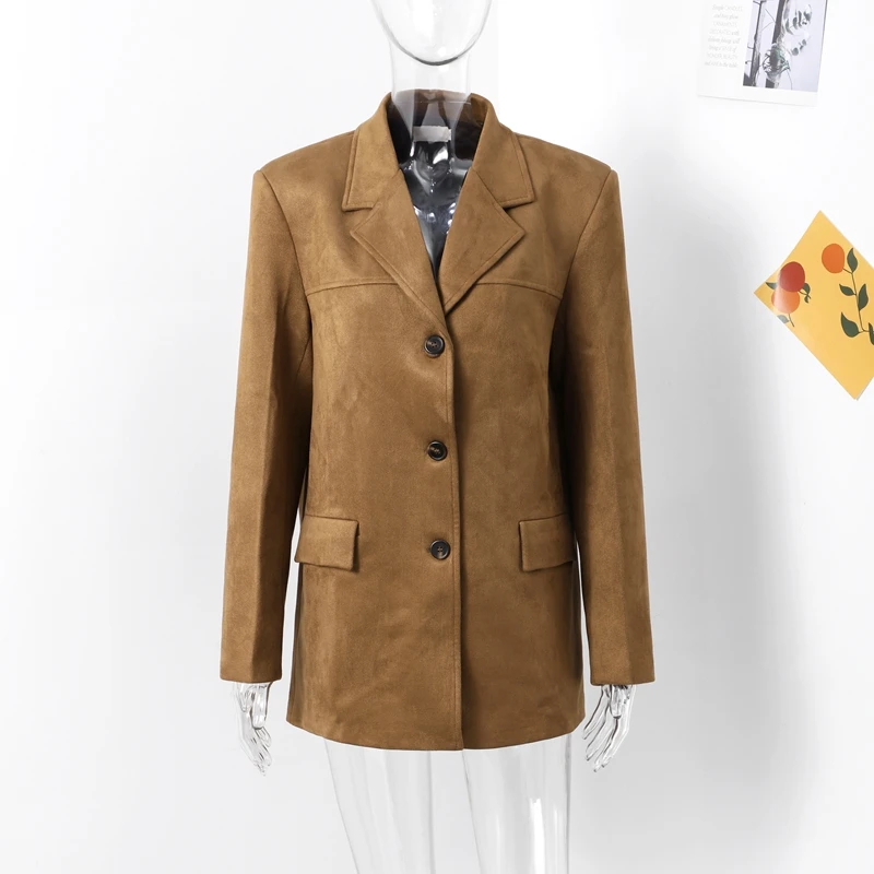 Women Suede Jackets Loose Lapel Single Breasted Long Sleeves Pockets Blazer Coats Female Autumn Fashion New in Outwear