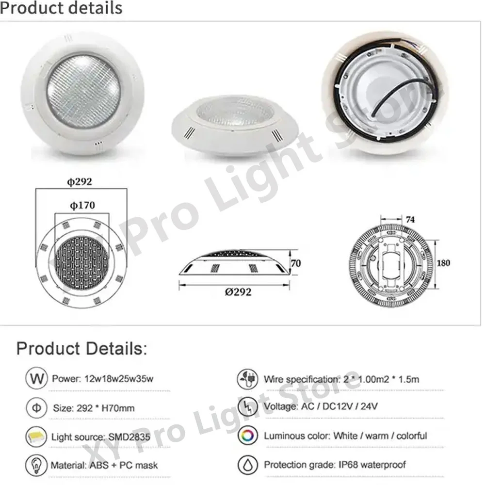 Description Picture 3 of itemRGB LED Underwater Spotlight With Remote Control IP68 AC12V 12W 45W 18W 25W 35W Waterproof for Outdoor Garden Pond Swimming Pool