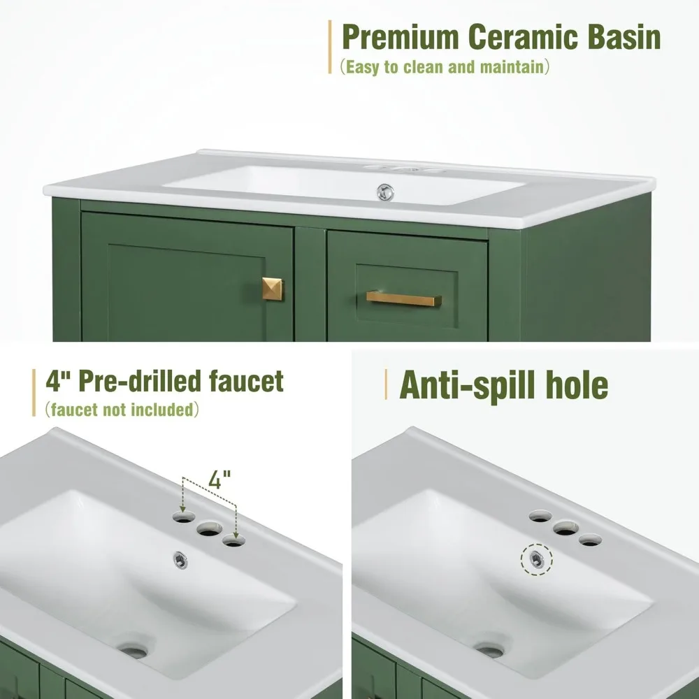 30" Bathroom Vanity, Modern Bathroom Cabinet with Sink Combo Set,Bathroom Storage Cabinet with a Soft Closing Door and 3 Drawers 3