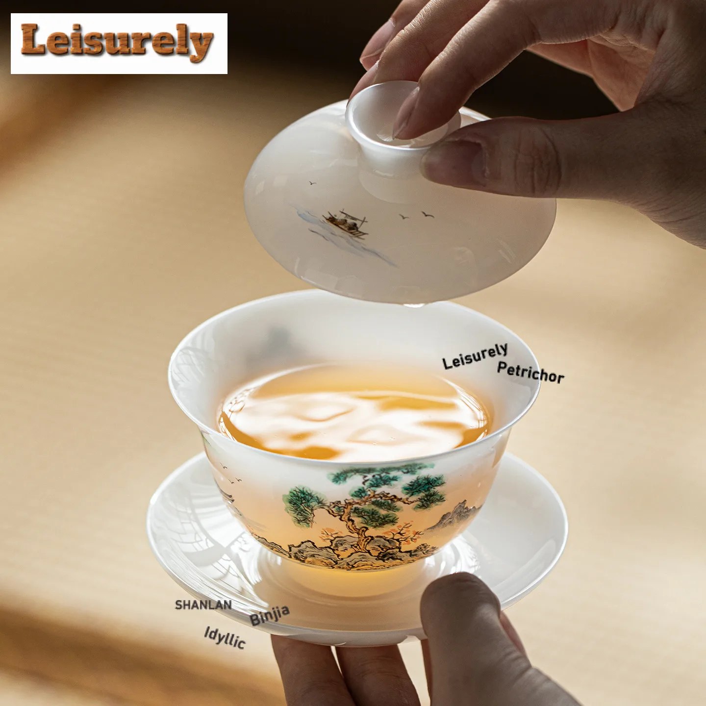 140ml White Jade Clay Hand-painted Gaiwan Ancient Tea Tureen Tea Bowl With Lid Kit Tea Maker Cover Bowl Cafes Accessories Craft