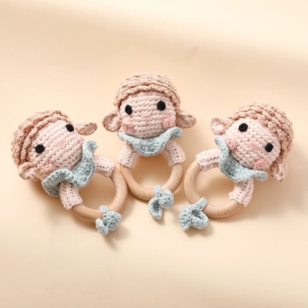 Baby-Rassel Holzring-Beißring Handgemachtes Gehäkeltes Schaf Weiches Plüsch-Sensorikspielzeug für Neugeborene Frühkindliche Entwicklung Geschenk zur Babyparty – Detail 6
