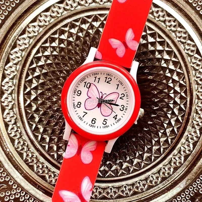 New Fashion Girls Watches Print Butterfly Cartoon Watch for Kids Silicone Strap Quartz Watch Childrens Cute Wristwatch Clock 5