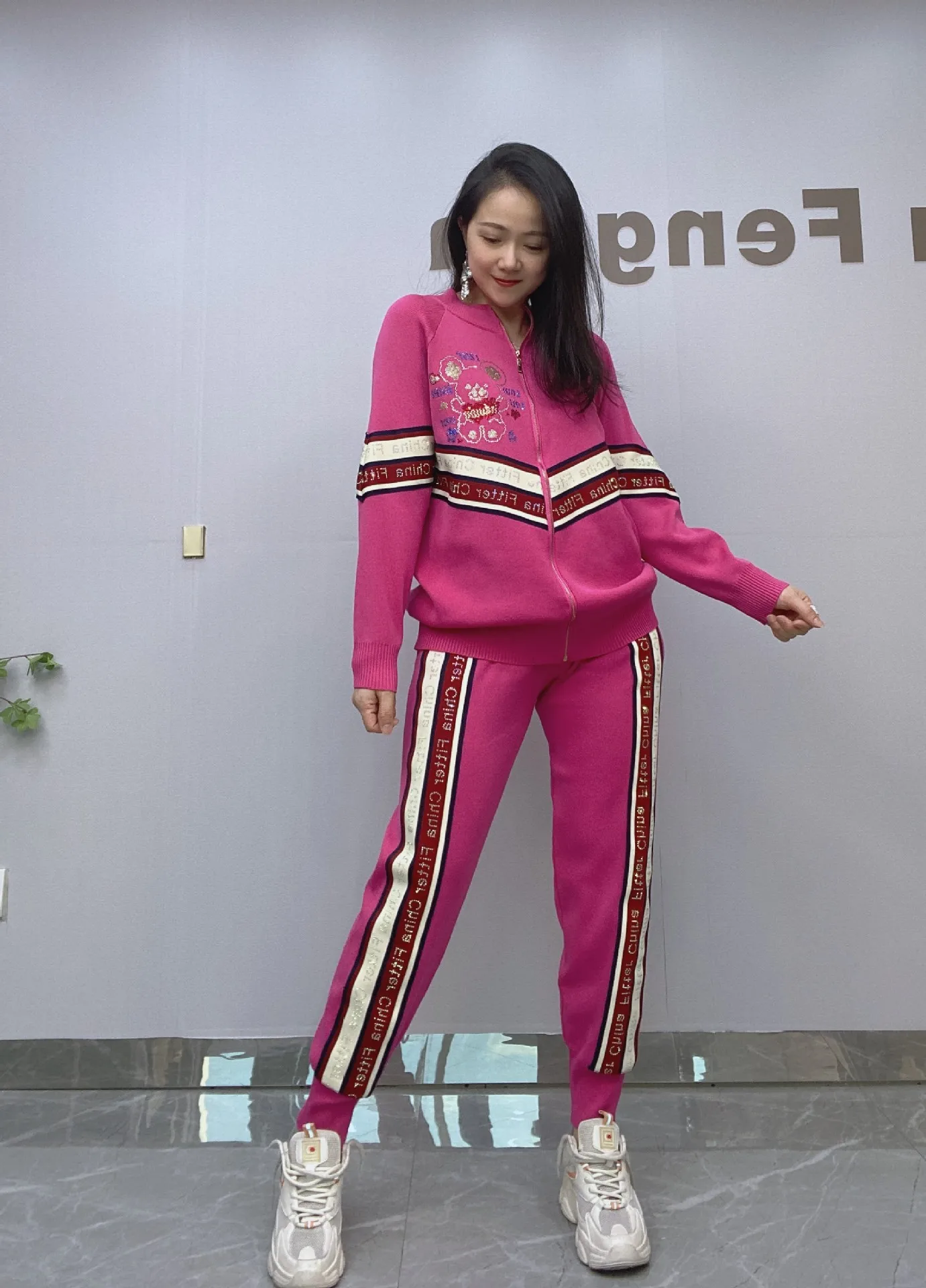 Two Pieces Sweater Long Set For Autumn Knitted Tracksuit Women Stand Collar Outfit And Sports Pants Спортивный костюм для женщин