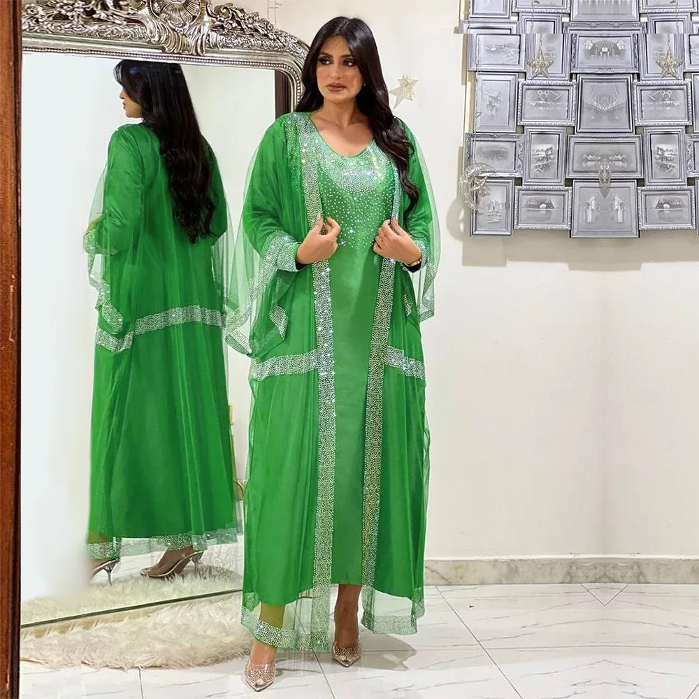 

Modest Mubarak Abaya 2pcs Sets Dress Diamonds Muslim Ramandan Eid Robe Cardigan Long Gowns Kimono Jubah Thobe Islamic Prayer