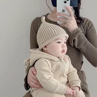 Mignon bébé tricoté pull casquette 3-24M enfants couleur unie laine chapeau garçons filles enfant en bas âge hiver chaud Crochet Bonnet enfants bonnets 4