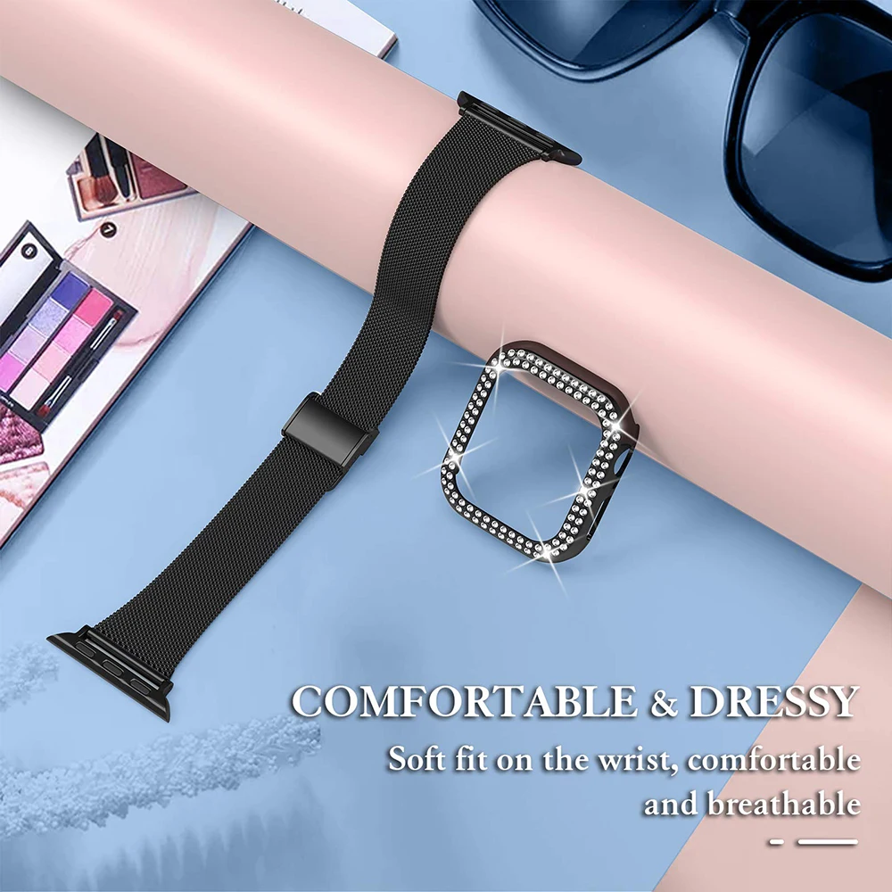 Silm Armband + Hülle für Apple Watch Band 40 mm 41 mm 44 mm 45 mm 38 mm 42 mm Correa Meatl Milanese Armband IWatch Serie 3 4 5 6 SE 7 8 – Detail 19