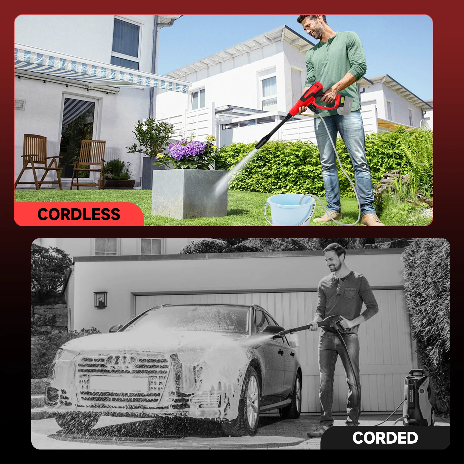Cordless Pressure Washer 380W Brushless High-Pressure Car Washer Gun 653PSI 3-Sp