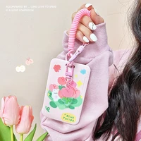 Ins Style Tulip Card Set Cute Elastic Rope Student School Card Bus Meal Card Protection Set Key Chain Work Card ID Set 1