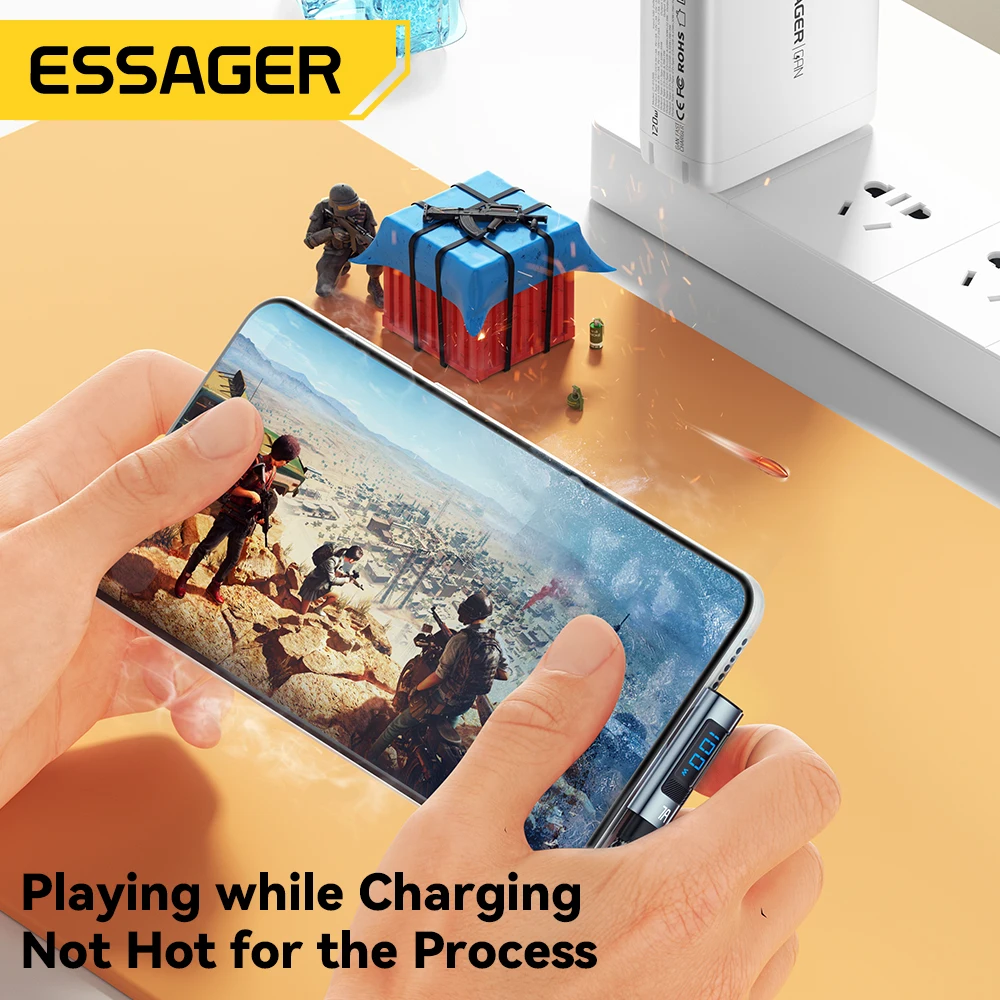 Essager 7A 100W USB C Cable Fast Charge Digital Display Elbow Type C Cable for Huawei Mate60 Pro Xiaomi Samsung Vivo Data Cord