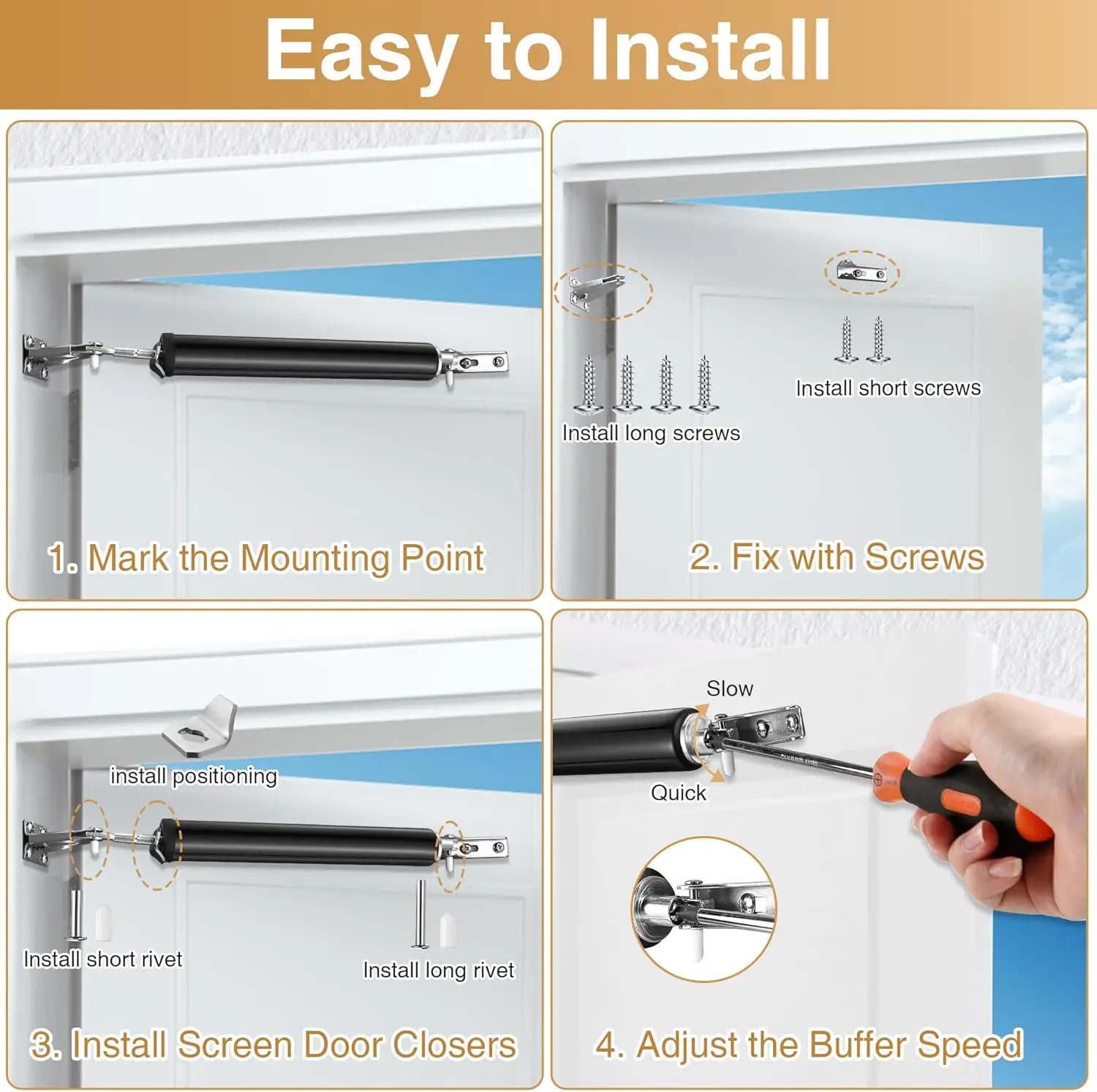 Duty Pneumatic Door Closer, Window Closer, Snap Plate Hold Open Feature & Smooth Closing Motion,Adjustable Closing Speed