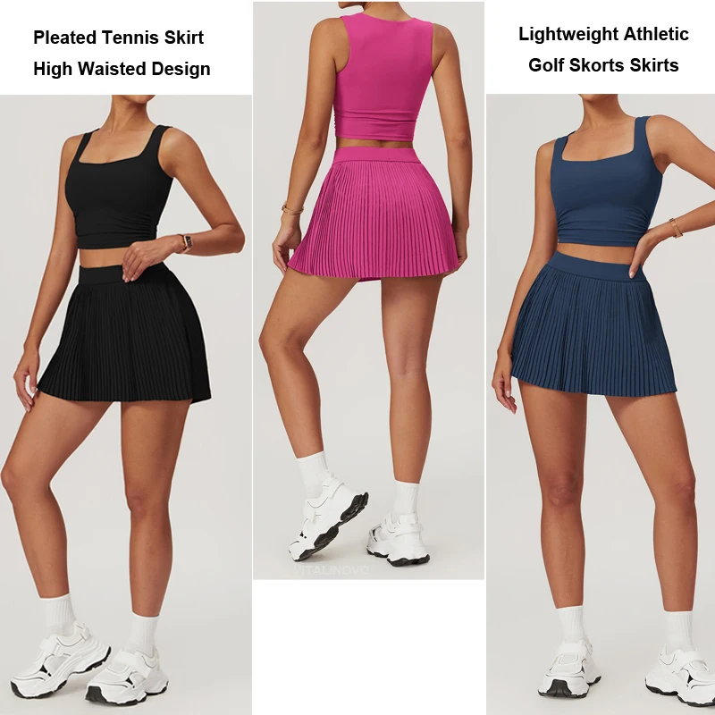 Sports Skirt VITALINOVO Women's Tennis Golf Skirts High Waisted with Pockets Inner Shorts for Athletic Skorts Skirt Sports Running Pickleball