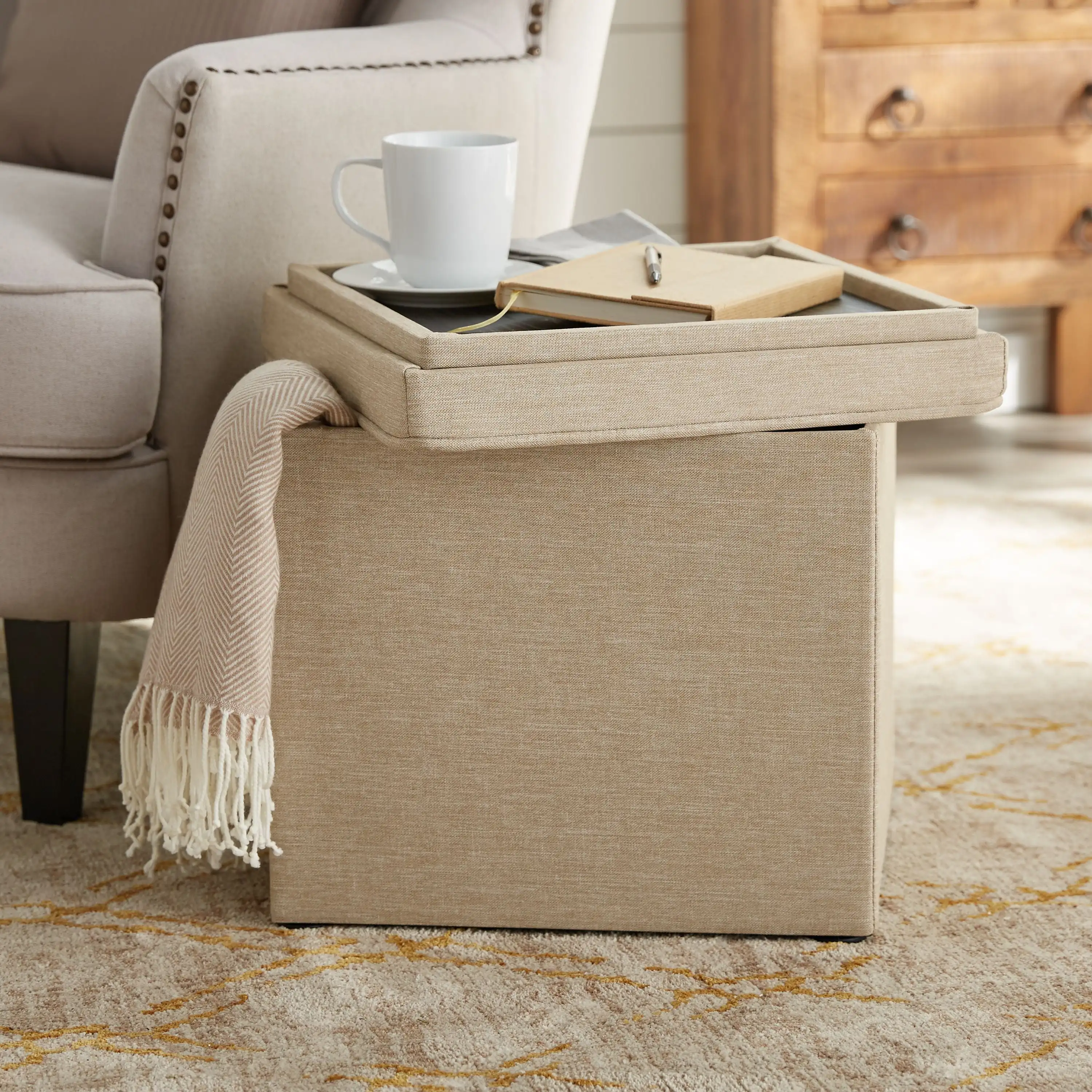 

Addison Storage Ottoman with Tray, 16 Inch, Tan