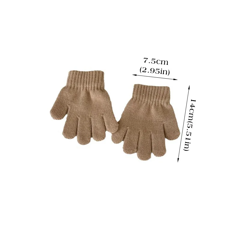 Solid Color Kids Gloves Winter Thick Velvet Boy Girl Warm Five Finger Mittens Outdoor Riding Windproof Children Anti-Cold Gloves