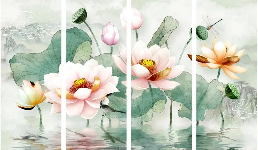 

MT0056 Chinese Style Lotus Decorative Print Art Canvas Poster For Living Room Decor Home Wall Picture