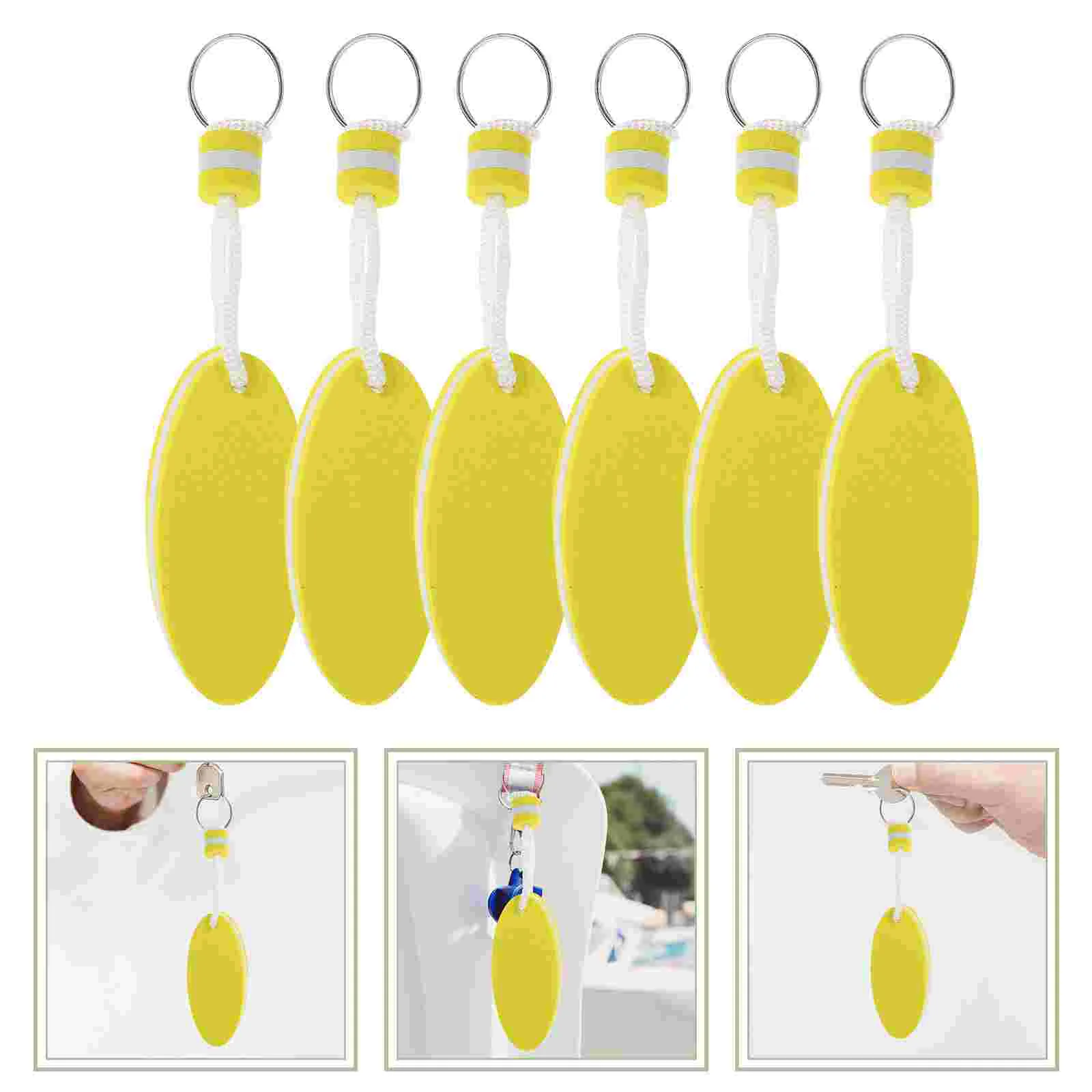 6 Pcs Surfboard Oval Keychain Eva Pendant Floating Water Foam Sponge Buckle Buoy Ring Keychains Decors Portable Colored