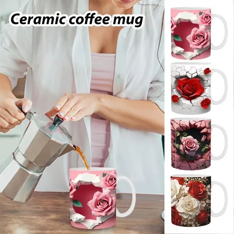 

Кружка для кофе Роза 350 мл, декоративная керамическая чашка для молока, чая, кофе, креативный дизайн, для красного вина, пива, латте, посуда для напитков, кухонные аксессуары