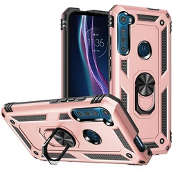 Armor Shockproof Silicone Metal Ring Phone Holder Case for Moto G 5G Plus (Rose Gold)