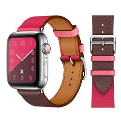 Premium Genuine Leather Watch Bracelet Strap - Timeless Elegance - S11 - 10 46mm 44 45 49 (Wine Red Rose)