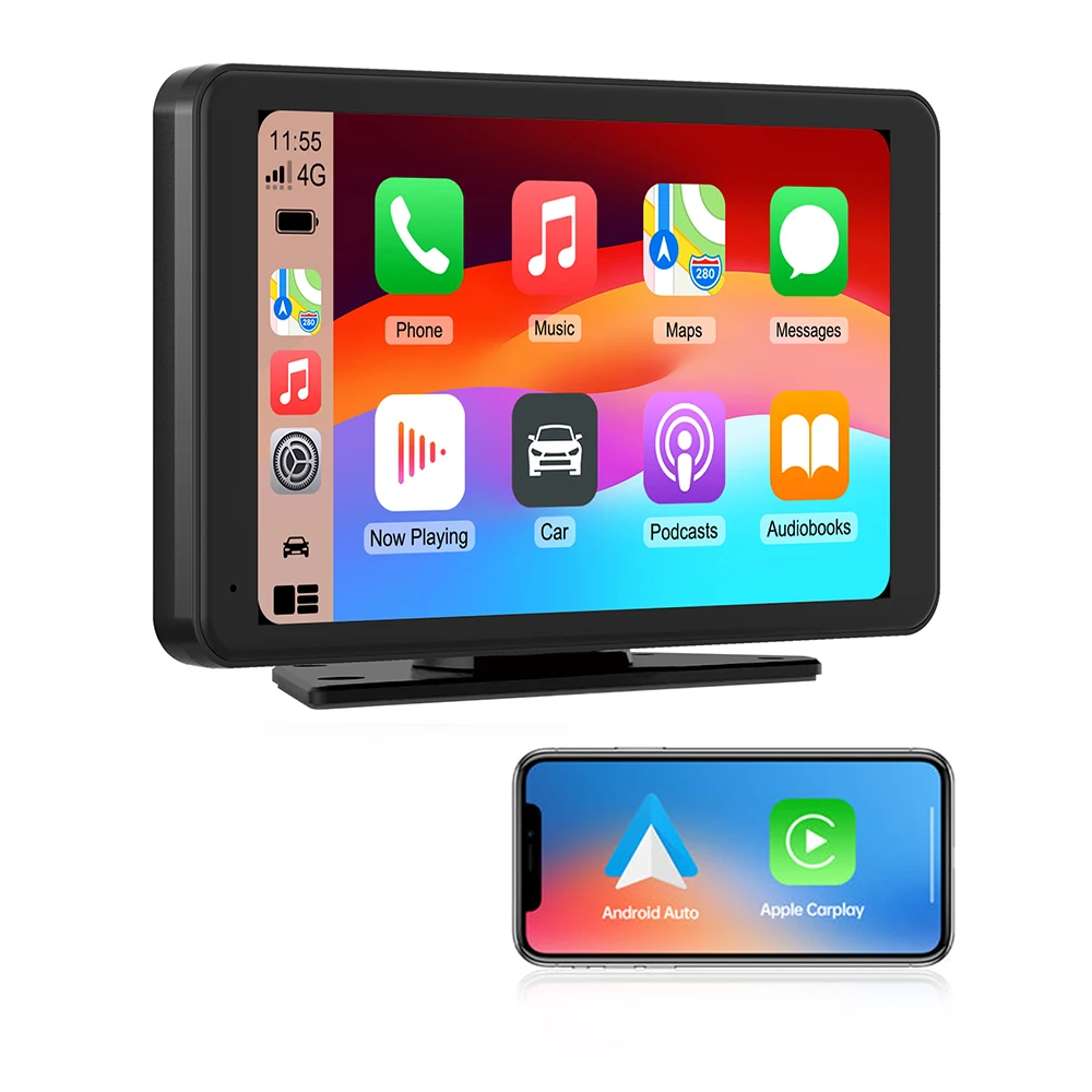 מסך CarPlay אלחוטי לרכב 7 אינץ 'HD נייד סטריאו מגע עבור Apple CarPlay & Android Auto מסך CarPlay עם גיבוי