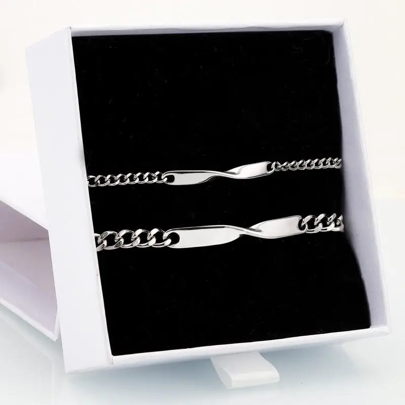 Bracelet gravé personnalisé en acier inoxydable, souvenir de couple, bijoux à la mode pour fixe, 10 pièces 1 Bracelet gravé personnalisé en acier inoxydable, souvenir de couple, bijoux à la mode pour fixe, 10 pièces 1