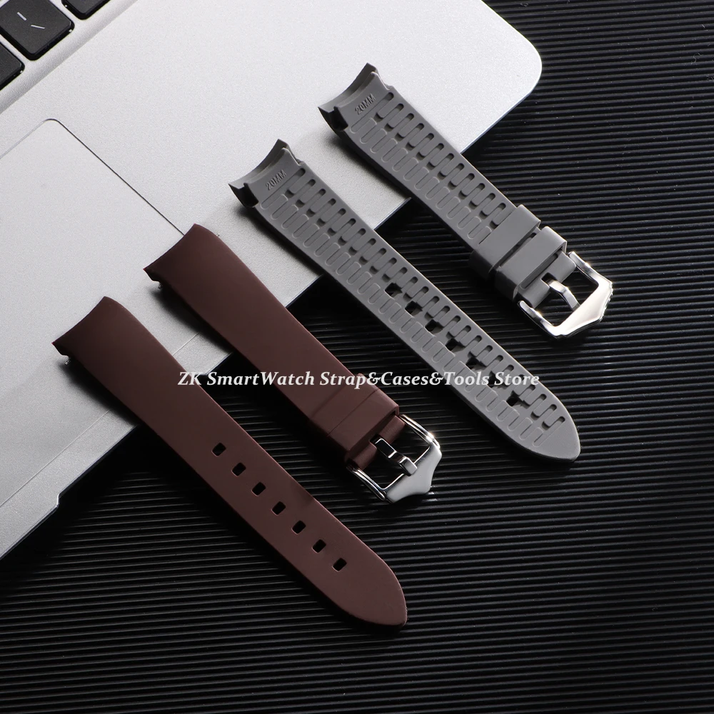 Curved End Rubber Watch Strap - Green Brown Silicone Sports Band
