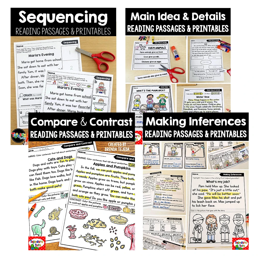 Reading Comprehension Passages Sequencing Main Ideas Compare Contrast  Making Inferences In English Workbooks Book For Children - Card Books -  AliExpress