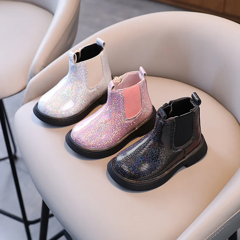 

Children Ankle Boots 2023 New Autumn Fashion Sequin Princess Boots for Girls Zipper Kids Shoes Non-slip Performance Boots 부츠
