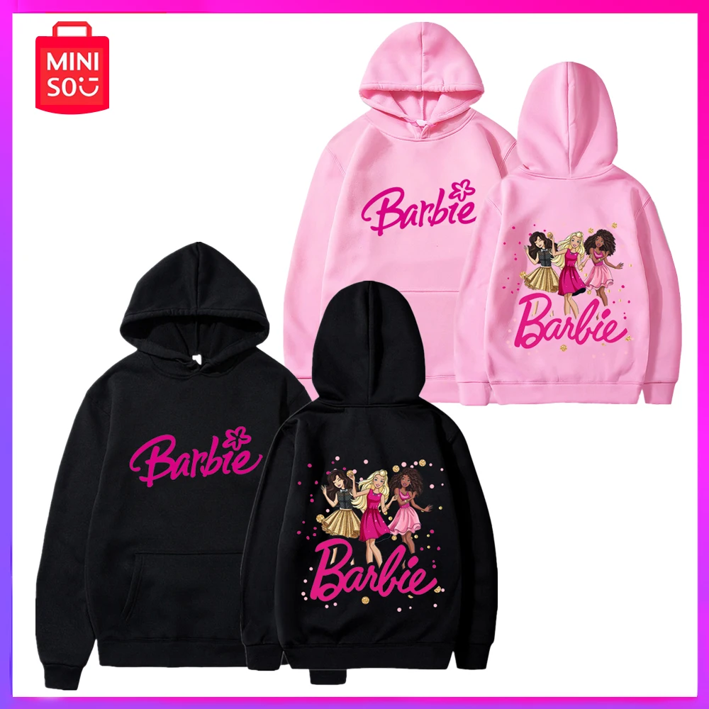 

Miniso 2023 New Barbie Letter Printing Sweater Men and Women Hooded Sweater Simple Fashionable Soft and Comfortable Gift