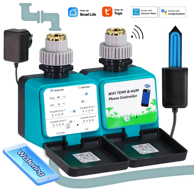 Wifi Garden Water Timer with Soil Humidity Temperature Monitor Wireless Bluetooth-compatible Controller Smart Sensor Waterproof 1
