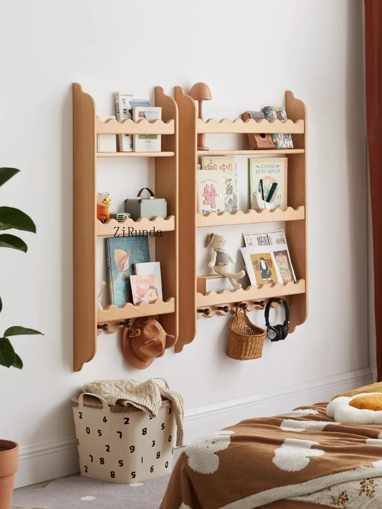 *All Solid Wood Wall Shelf European Beech Storage Shelf Study Wall
