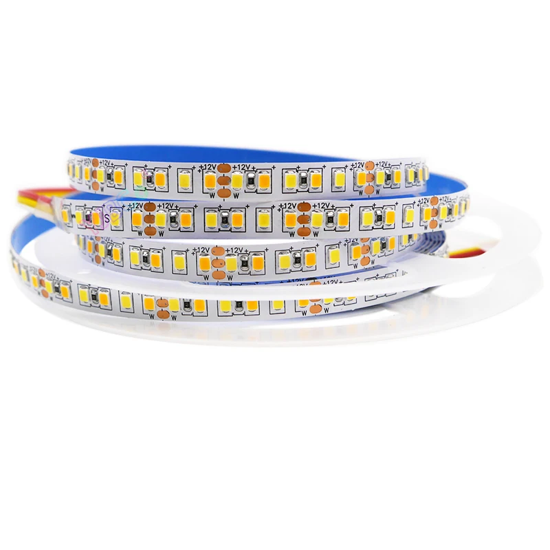 12V DC 5M CCT (White+Warm white) Flexible LED Strip 120leds/m Double color Light Bar SMD 2835 8mm White PCB IP20/IP65 Lamp Tape 5mm 8mm cct led strip ip20 not waterproof smd 2835 120leds m color temperature adjustable flexible led tape ribbon dc 5v