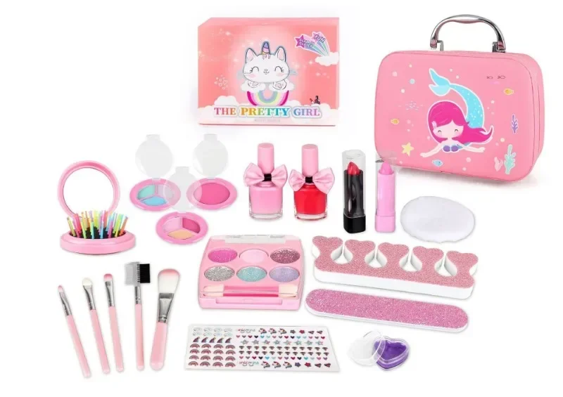 Cosmetics Toy Set Children Make Up Set Safe Washable Princess Beauty Pretend Play Toys Set Bag Nail Polish Real Makeup Kit