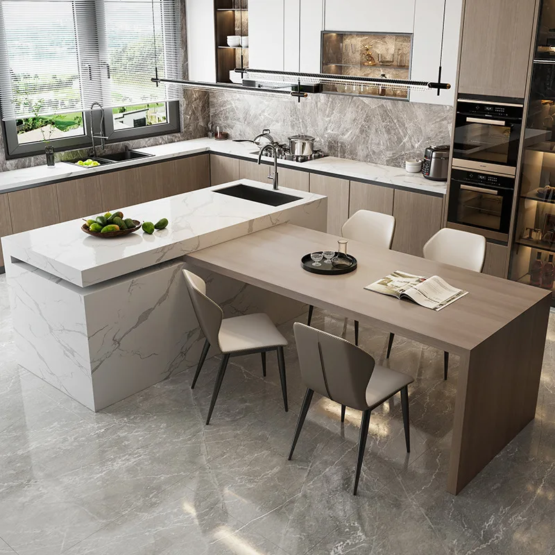 Kitchen Island Table, Dining Table, Retractable and Movable, Rotating Rock Plate Suitable for Bar Kitchens
