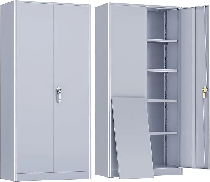 Light Green 72" H Metal Storage Cabinet, 36" W x 18" D Black Metal Cabinet with 2 Doors