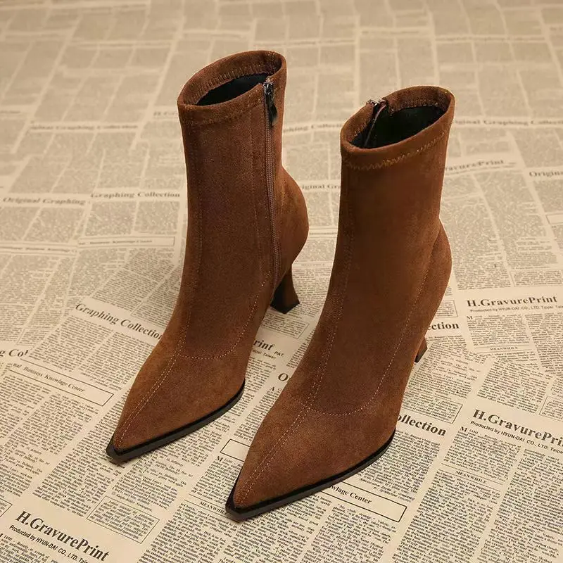 Ankle Boots Women Chunky Mid Heels Suede Shoes Woman Pointed Toe 2025 Trend Winter New Goth Walking Snow Chelsea Botas De Mujer