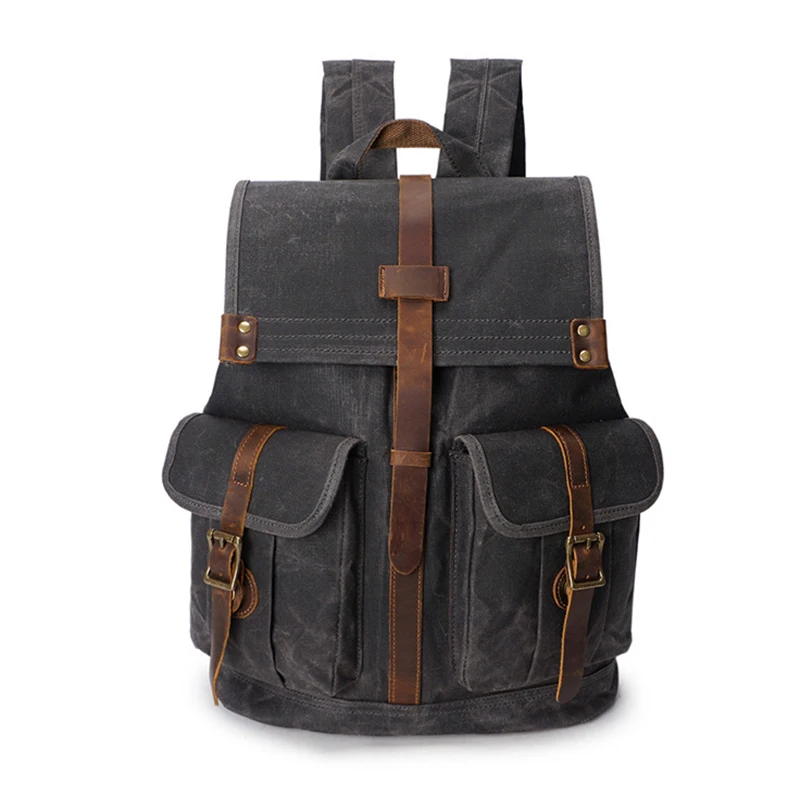 

2023 Men's Backpack Waterproof Oil Wax Canvas Travel Backpack Vintage Shoulder Book Bags Laptop Backpack