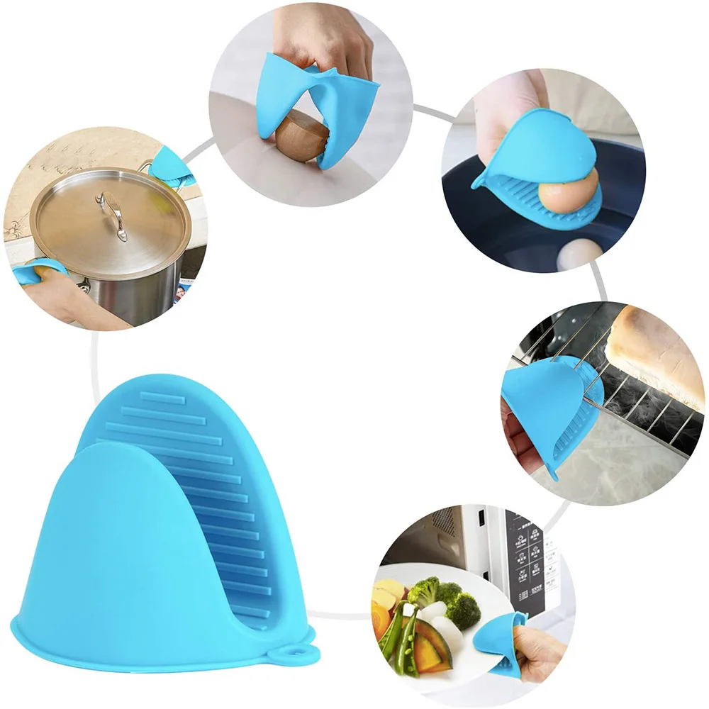 2pcs Mini Silicone Heat Resistant Insulation Non Stick Anti-slip Microwave Gloves Clips Pot Holder Baking Oven Mitts